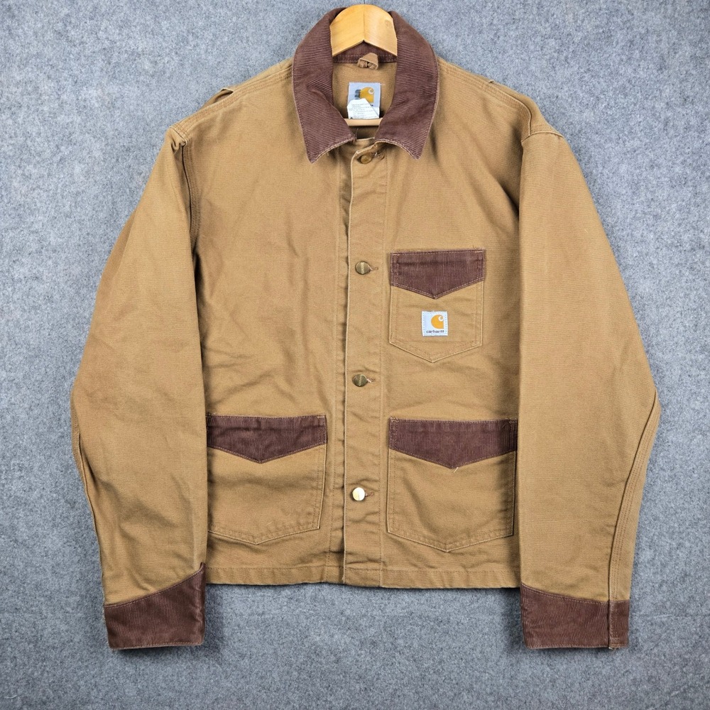 Carhartt Chore Jacket Mens Large Brown Corduroy Duck Canvas Workwear J255 BRN